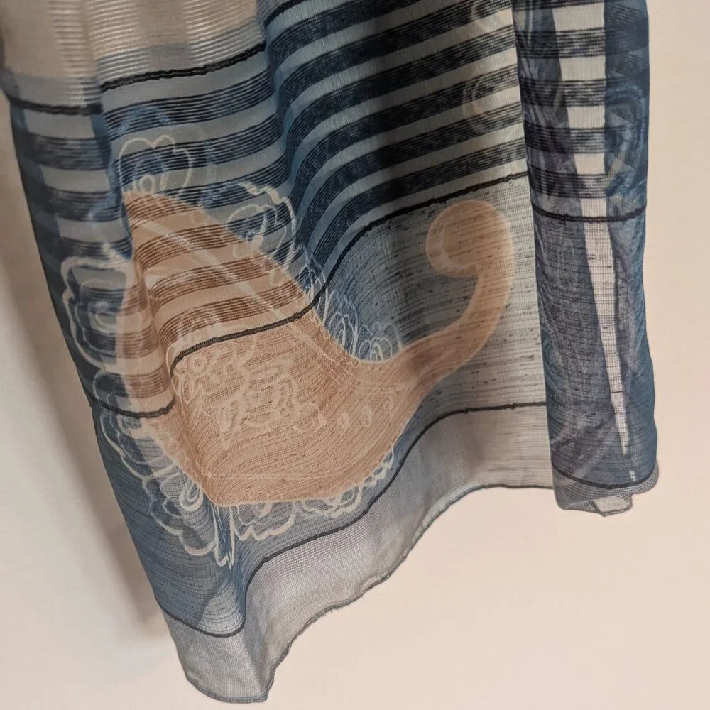 Blue & Grey Paisley Striped Scarf | 15" x 60" - Picture 3 of 5